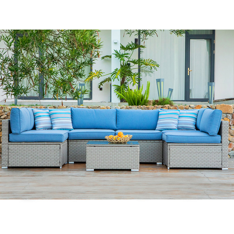 Bayou Breeze 7Piece Outdoor Furniture Set Warm Grey Wicker Sectional